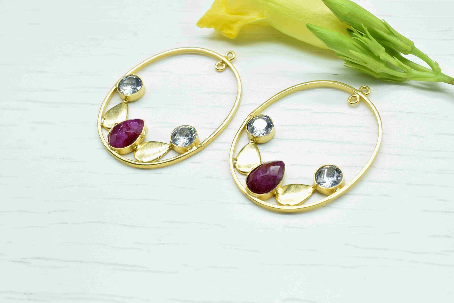 Multi Gemstone Ruby 7x10mm Teardrop Pendant,Finding Oval Shape Component Jewelry,Zircon Gemstone Round Shape Earring ,Handmade Necklace,Gift