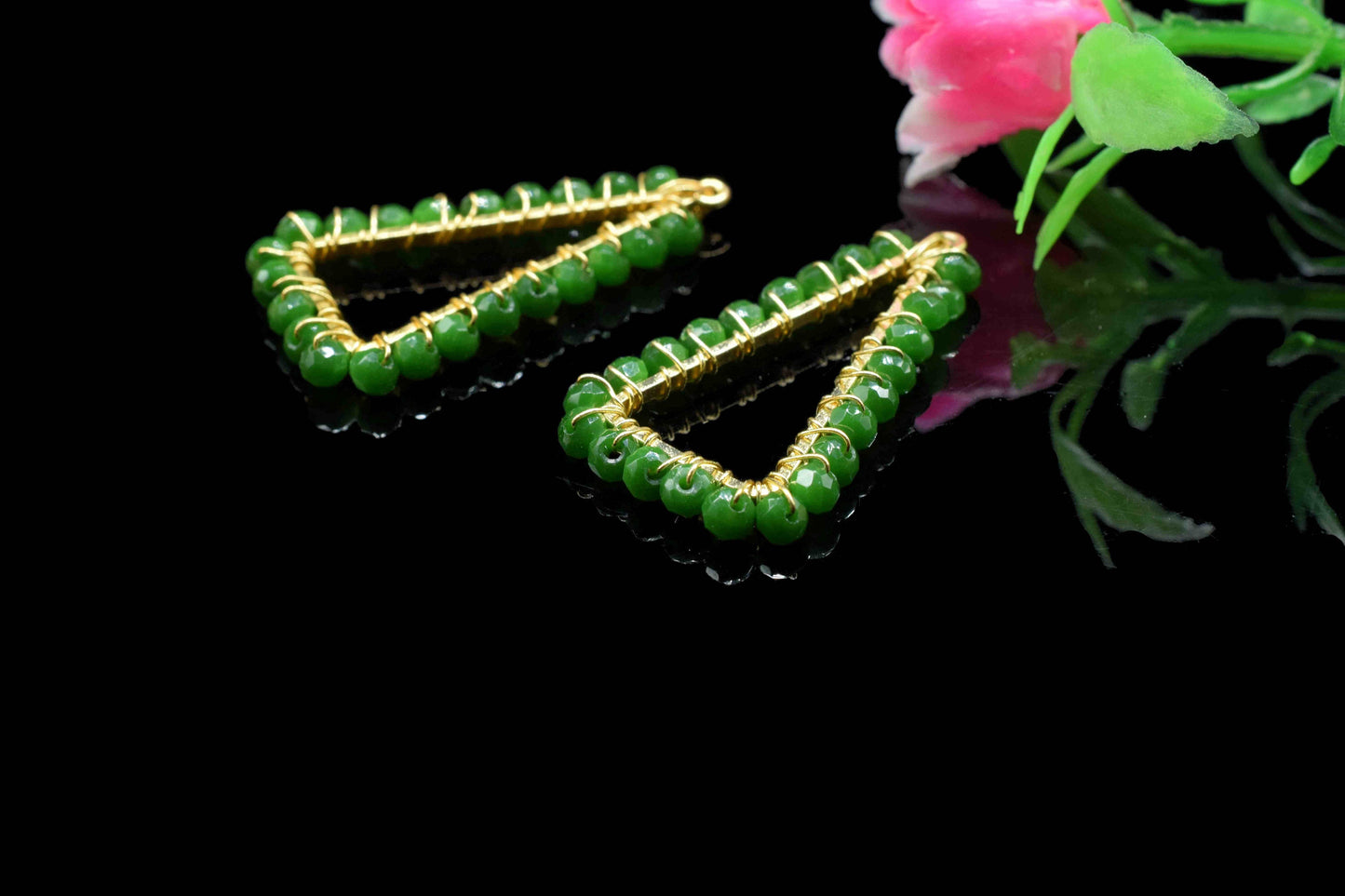 Emerald Quartz Wire Wrapped Dangle Earring,Gemstone Component,Handmade Connector,Finding Necklace,Component Jewelry,Beads Triangle Connector