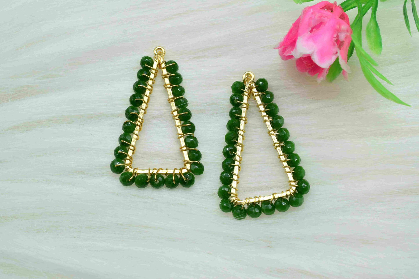 Emerald Quartz Wire Wrapped Dangle Earring,Gemstone Component,Handmade Connector,Finding Necklace,Component Jewelry,Beads Triangle Connector