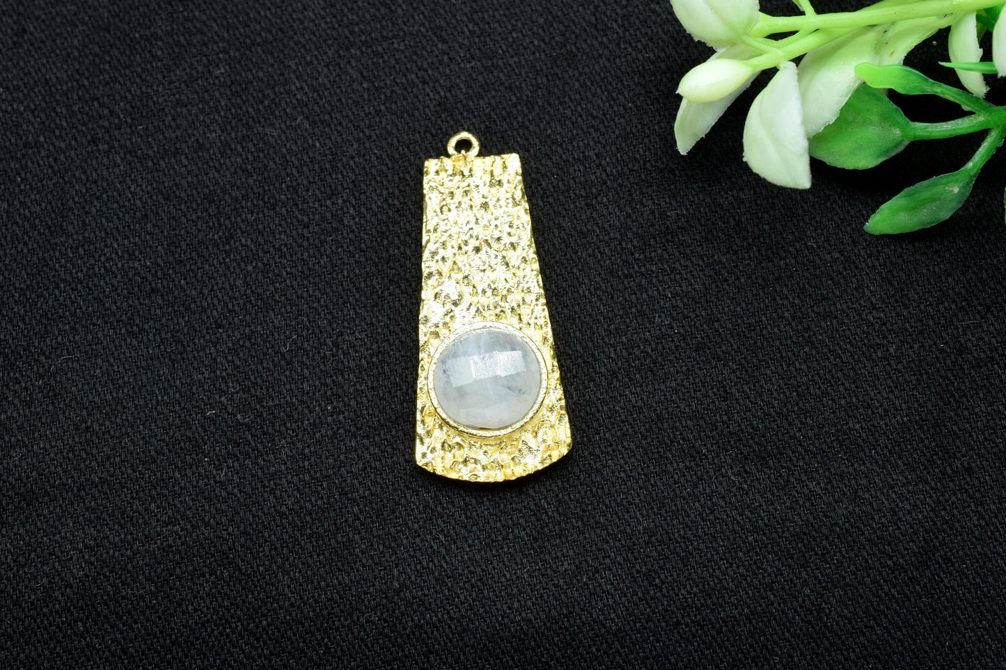 Moonstone  Pendant , Moonstone Gemstone Handmade Pendant , Single Bail Charms , Gold Plated Connectors , Gemstone Connector Charm