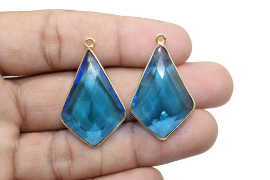 London Blue topaz 20x30mm Diamond shape single loop connectors,Blue topaz Gemstone Connectors,Gold Plated connectors,Single Bail Connector,