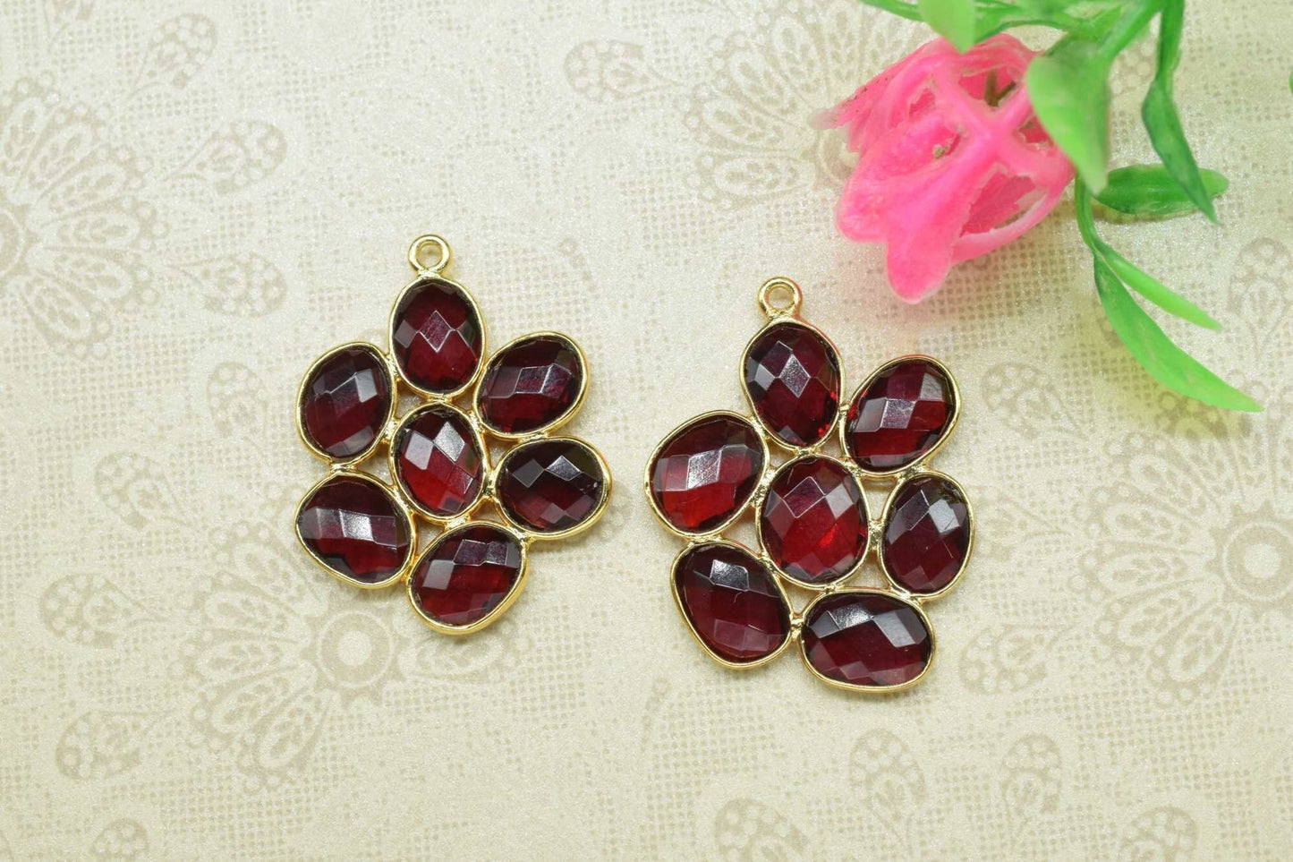 Garnet Flower Pendant,Gemstone single bail connector,Garnet Pendant jewelry making Craft,Handmade Jewelry,Chandelier Earring Connector,Gift