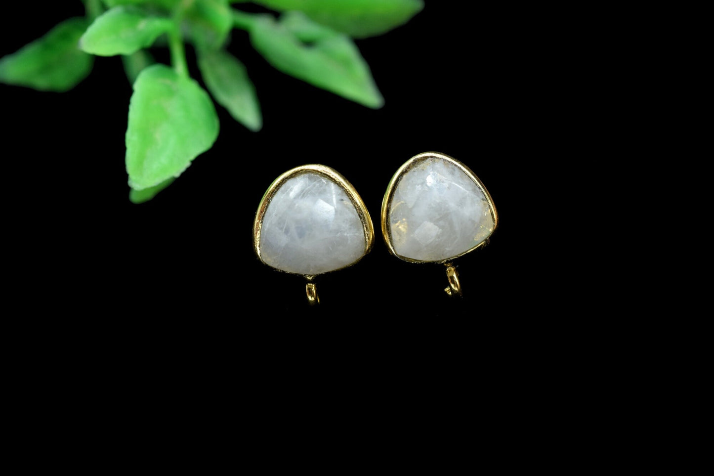 Rainbow Moonstone 8mm Heart Shape Earring Connector,DIY Jewelry Making,Moonstone connectors post stud,June Birthstone,Single Bail Connectors