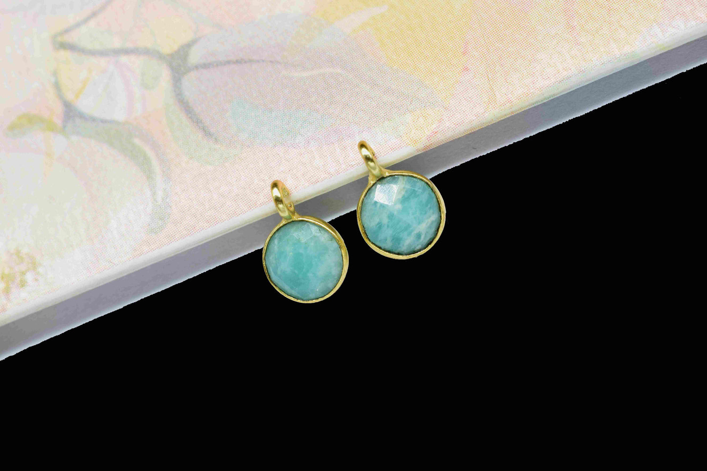 Amazonite 6mm Round Earring Connector,Gemstone Stud Earring,Bezel frame Connector,Gemstone Connector,Amazonite Stud,Earring Making Connector