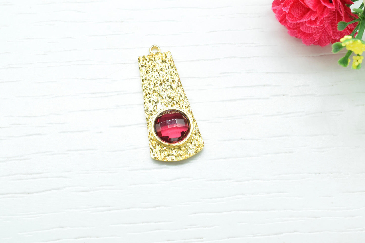 Pink Tourmaline  Pendant ,Pink Tourmaline Gemstone Handmade Pendant , Single Bail Charms , Gold Plated Connectors , Gemstone Connector Charm