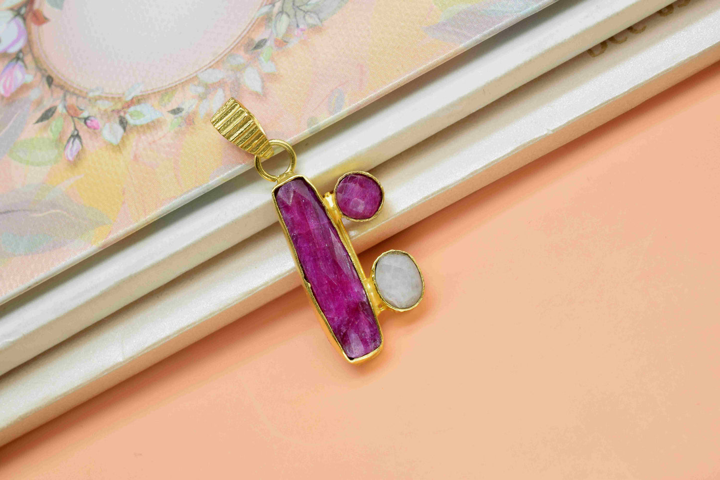 Multi Gemstone Pendant,Ruby Gemstone 6x25mm Rectangle Shape Pendant, Multi Stone Jewelry,Gemstone Pendant,Moonstone Jewelry,Pendant Jewelry
