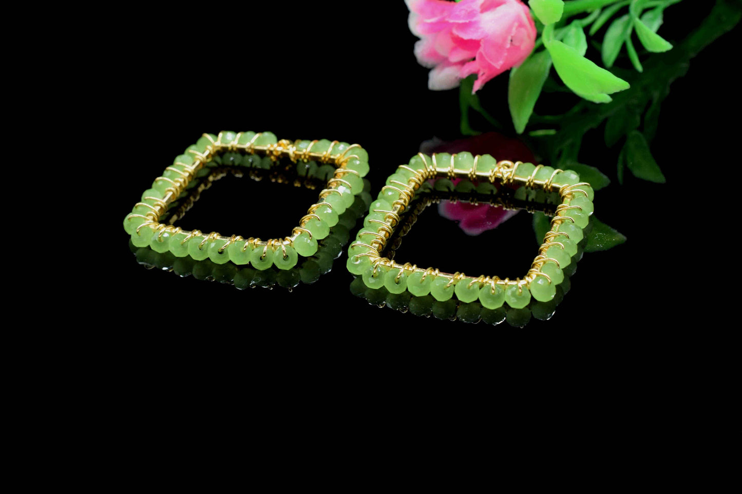 Prehnite Wire Wrapped Dangle Connector,Handmade Earring,Beaded Earring Connector,Finding Necklace Component Jewelry,Gemstone Components,Gift