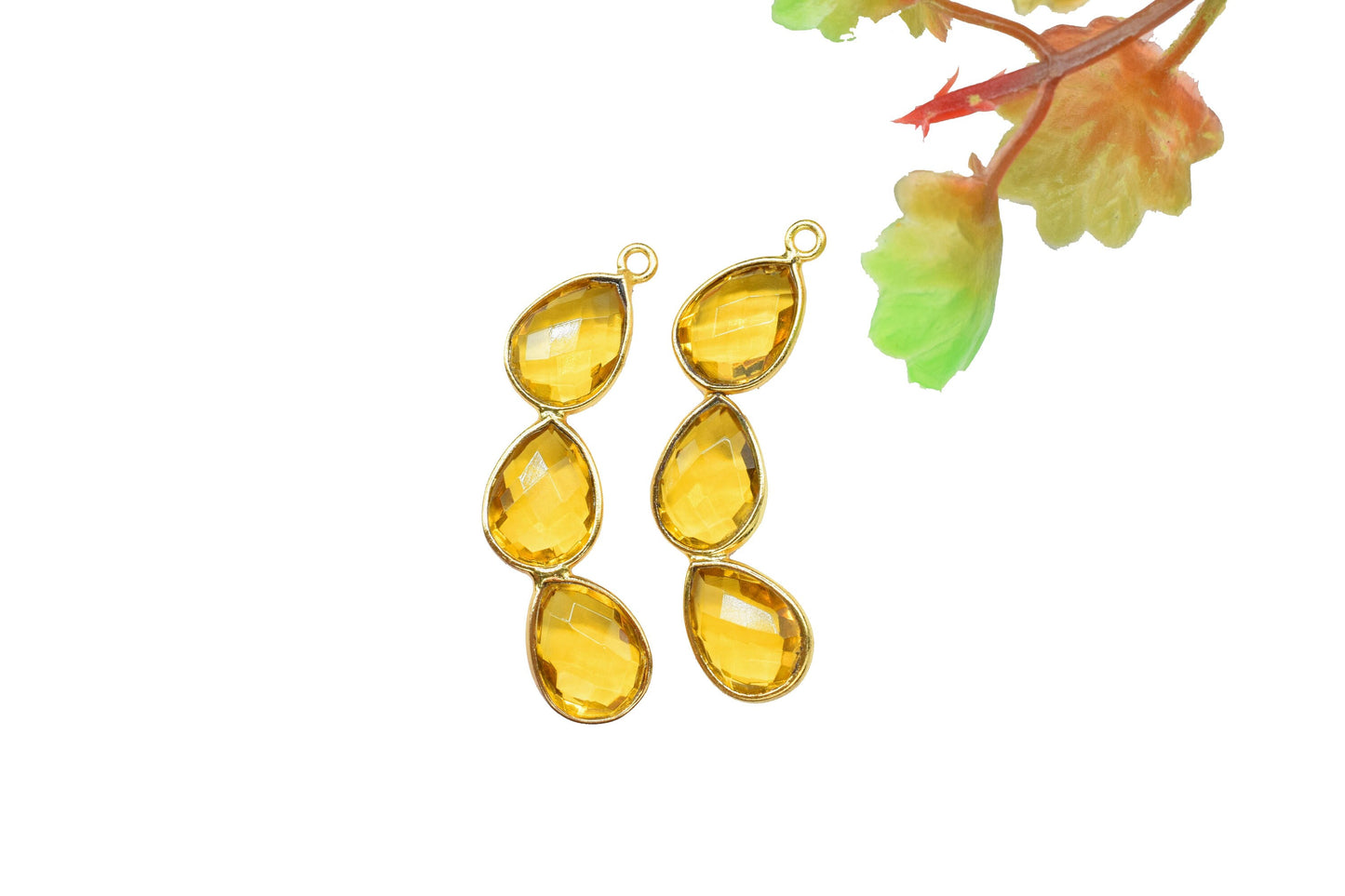 Components Pear Shape Connectors,Elegant Finding Beads,Three Stone Jewelry,Station Bezel Link,Components Earrings,Hanmade Craft Supply,Gift