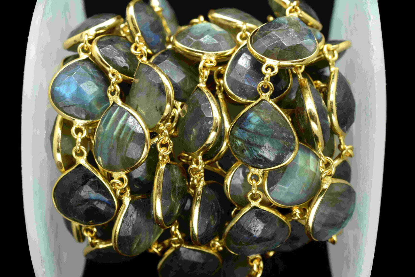 Labradorite Heart Shaped Faceted Bezel Connector Link Chain,Labradorite 12mm Heart Shape Bezel Chain,Natural Labradorite Bezel Jewelry Chain