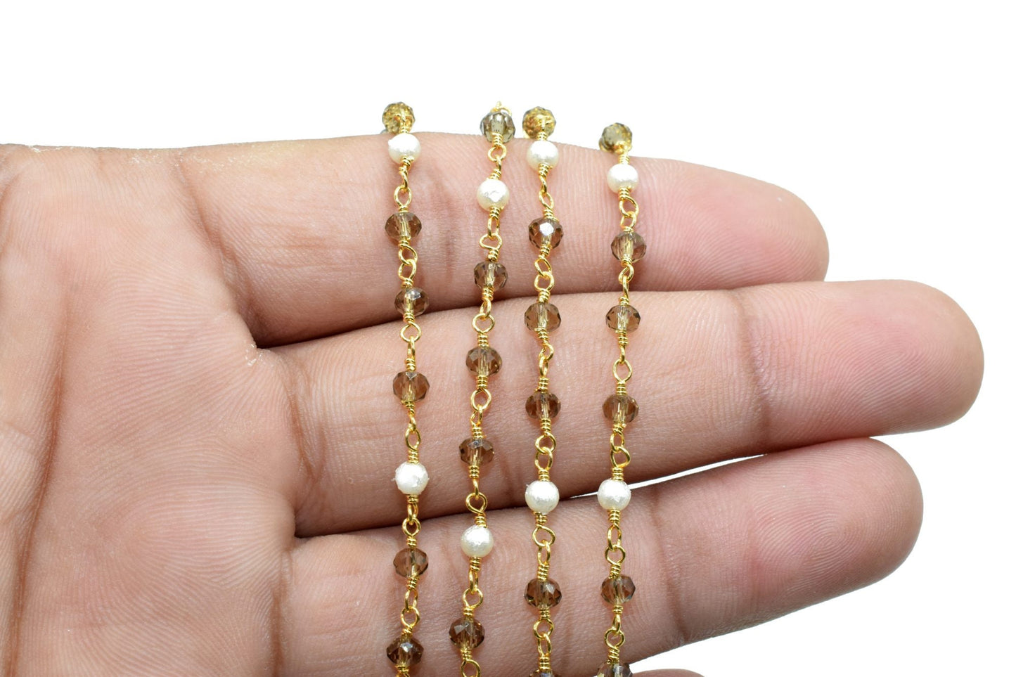 3-3.5 mm Faceted Smoky Quartz Gold Plated Rosary Chain, Wire Wrapped Rosary , Beaded Chain, Chain By Foot,Finding Beads Supplies,pearl chain