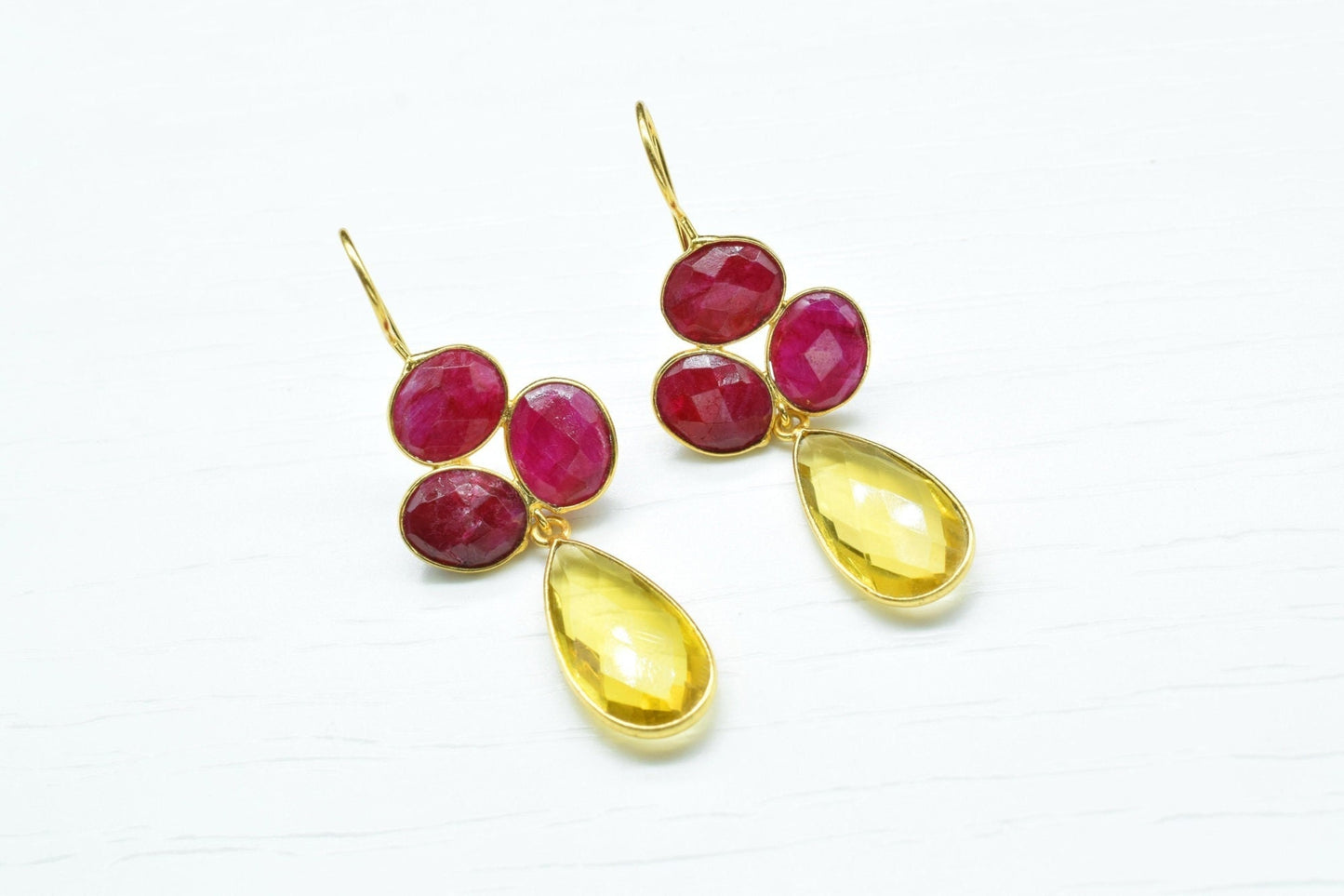 Natural Ruby Dangle Earrings,Citrine Drop Earring,Statement Earring,Handmade Jewelry,Gemstone Bezel Earring,Multi Stone Dangle Earring,Gift