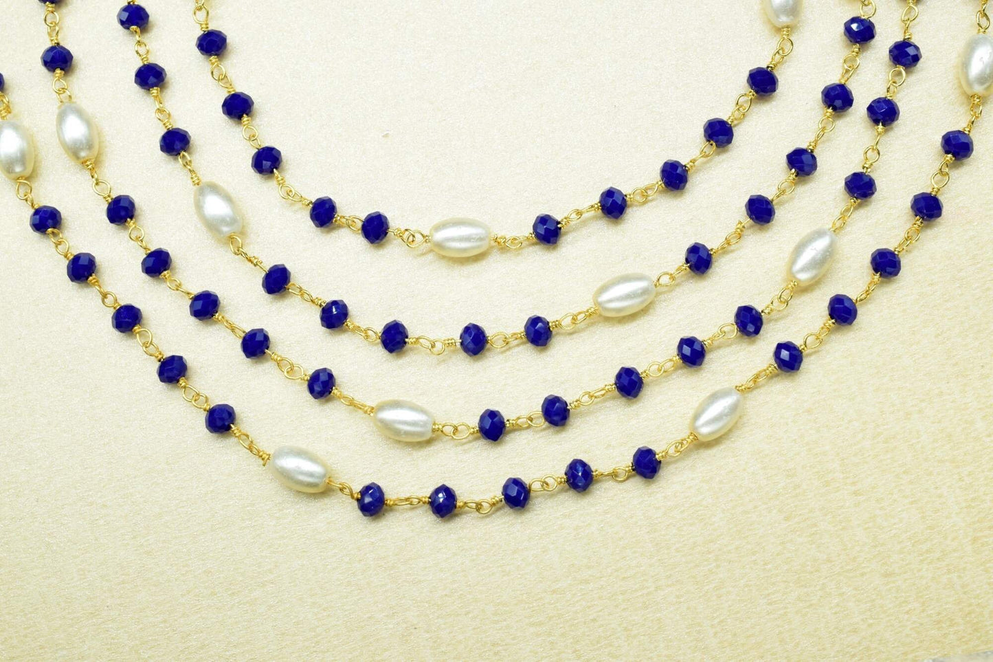 Blue Sapphire Hydro Faceted Rondelle Beaded Rosary Chain,Gold Plated Rosary Chain,Finding Wire Wrap Necklace Chain,Pearl Rosary Chain,Gift