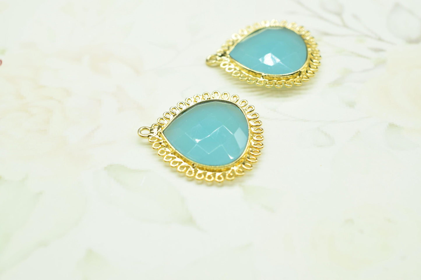 Aqua Chalcedony 20mm Heart Bezel Charms,Gemstone Brass Component,Single Bail Pendant,Handmade Jewellery Connectors,Wholesale Jewelry,Gift