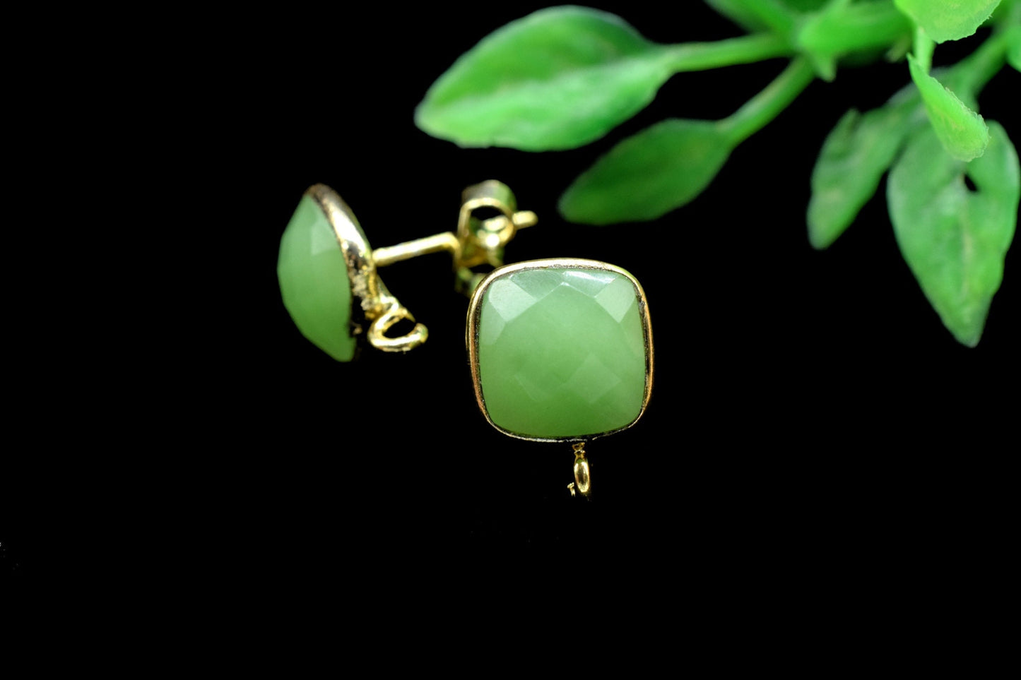 Chrysoprase 8mm Earring Connector,Jewelry,Cushion Earring Connector,Jewelry Making Components,Chrysoprase Ear Stud,Jewelry Supplies,Findings