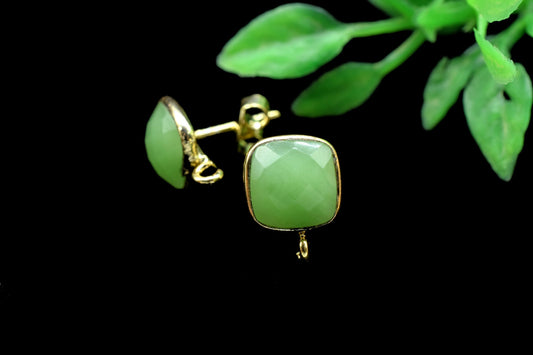 Chrysoprase 8mm Earring Connector,Jewelry,Cushion Earring Connector,Jewelry Making Components,Chrysoprase Ear Stud,Jewelry Supplies,Findings