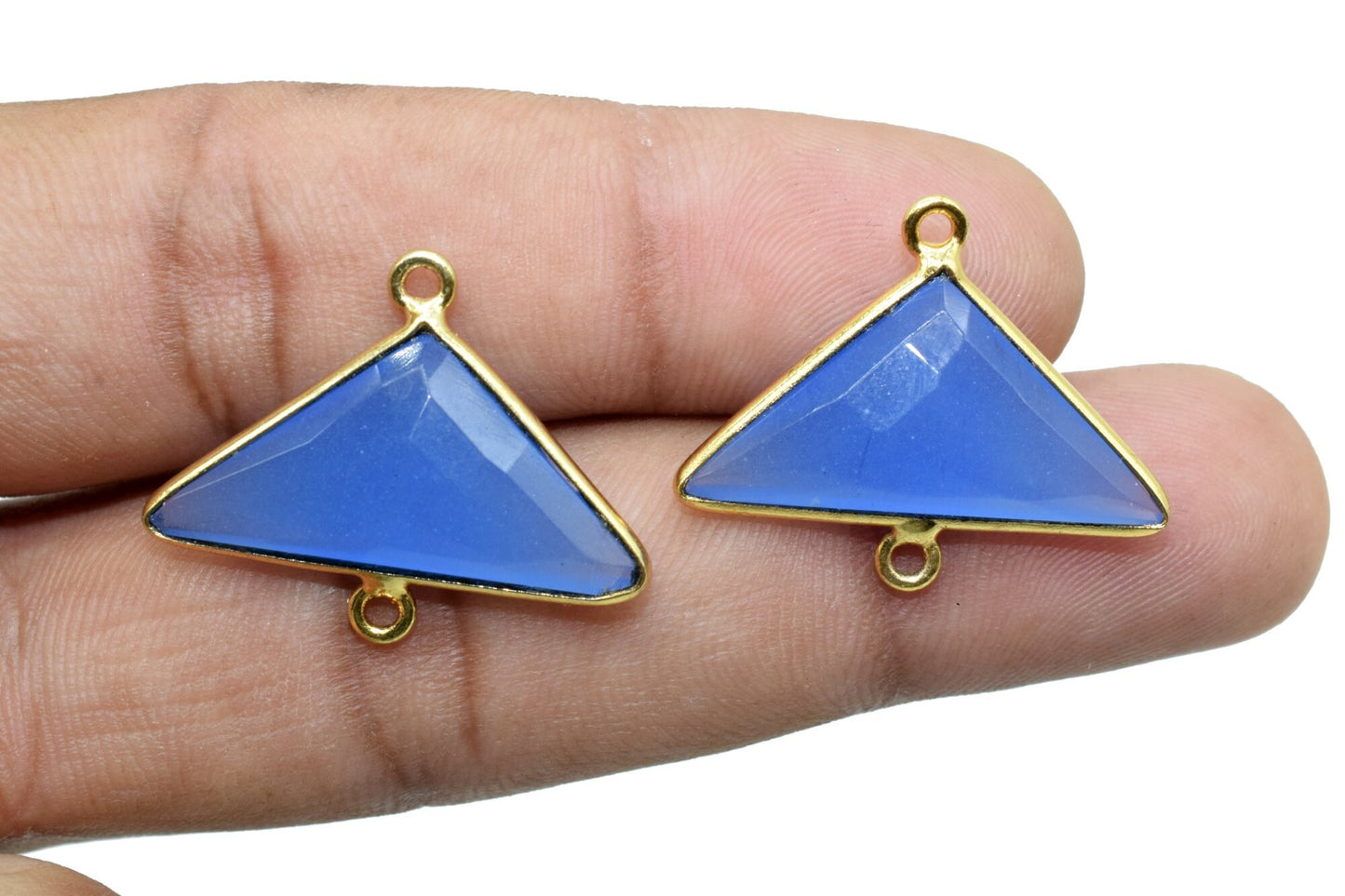 Blue Chalcedony 12x25mm Triangle shape double bail Connector,Bezel links Connector,jewelry making Connector,double Loop Connector,Chalcedony