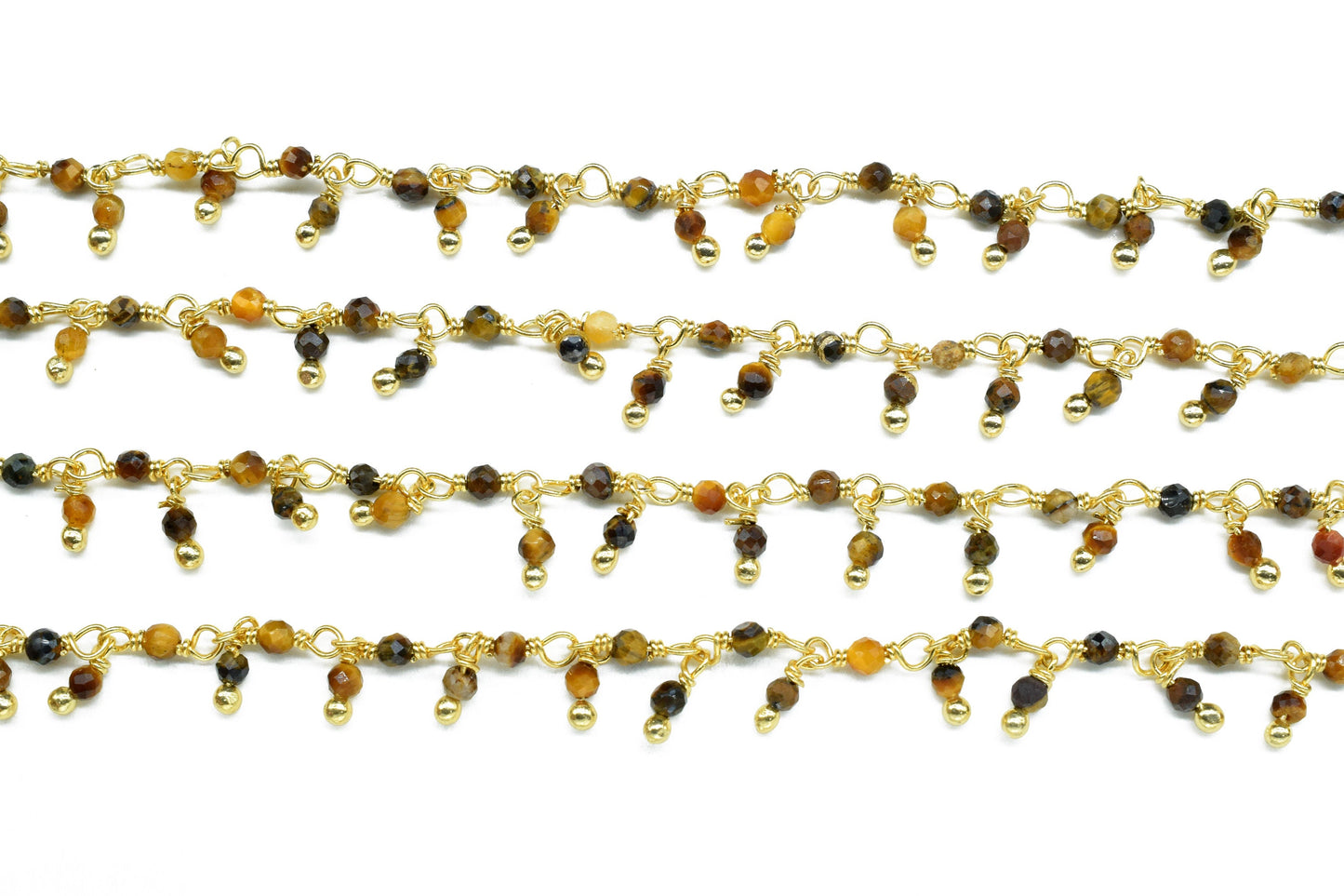 Tiger Eye 2mm Cluster Rosary Chain,Gemstone Chain,Wire Wrapped Necklace Chain,Tiger Eye Dangling Faceted Chain,Handmade Station Link Jewelry