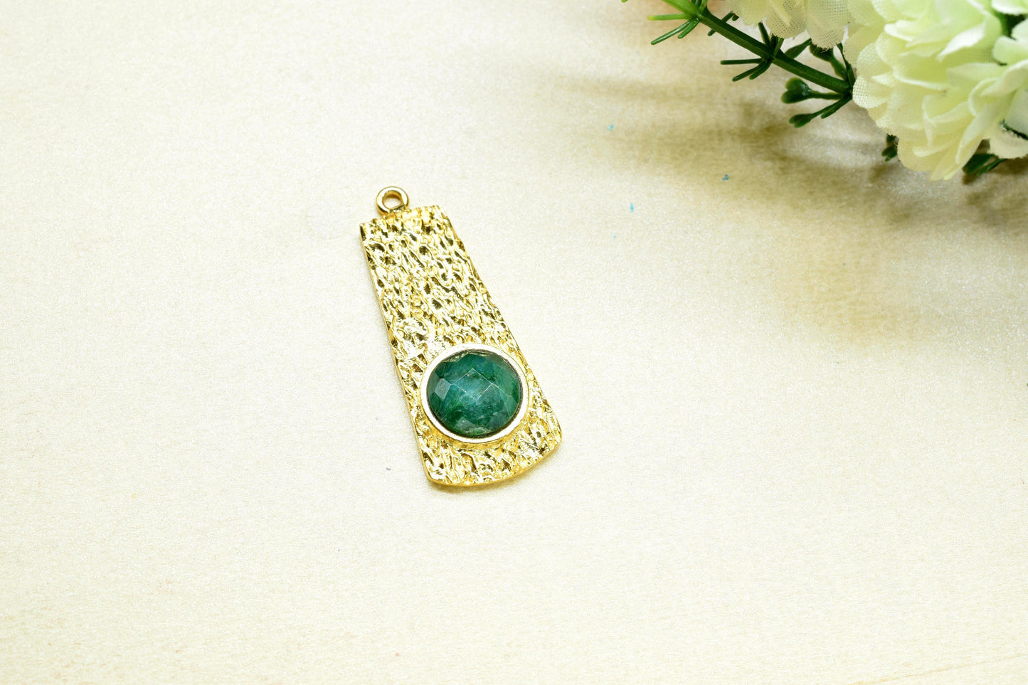 Emerald Pendant , Emerald Gemstone Handmade Pendant , Bulk Gemstone Pendant , Gold Plated Connectors ,Single Bail Gemstone Connector Charm
