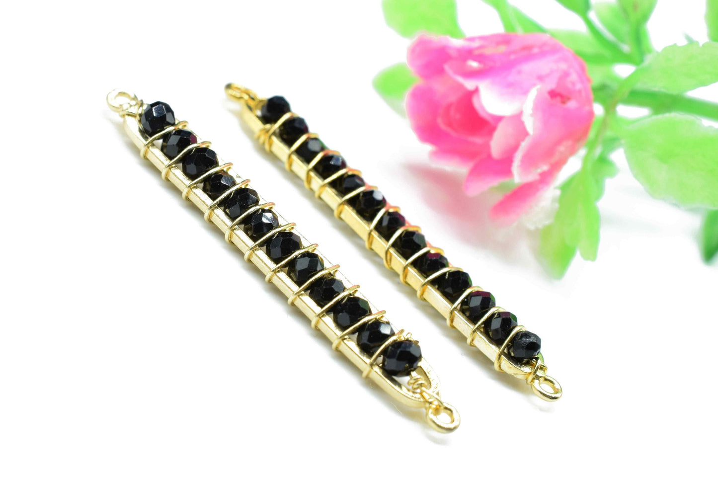 Black Onyx beaded Bar Finding Connector,Gemstone Bar Pendant Necklace,Black Onyx Bar Bracelet,Bead Bar Finding Component,Black Onyx jewelry