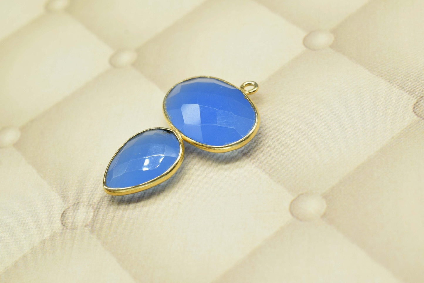 Natural Blue Chalcedony Pear Shape Pendant,Handmade brass Pendant,Blue Oval Chalcedony Pendant-Sagittarius Birthstone,,Gemstone pendant,