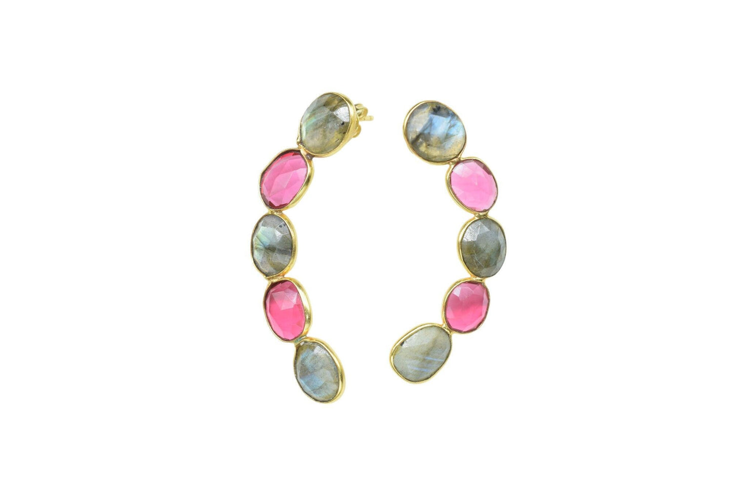 Gemstone Labradorite Earring/Double Stone Earring/Pink Tourmaline Earring/Long Earring/Bridal Earring/Bridesmaid earring/Women Earring/Gift