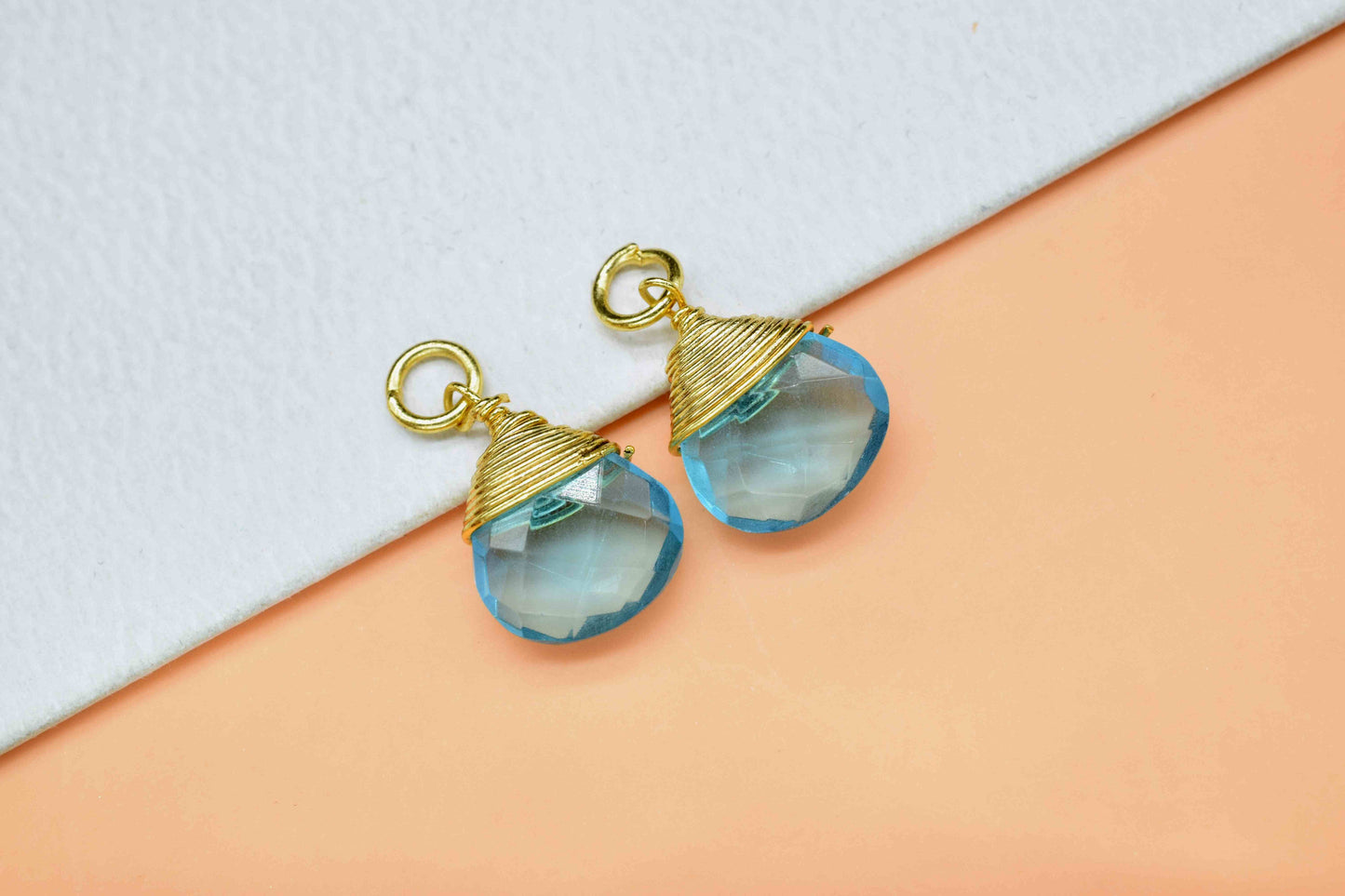 Sky Topaz Faceted Connector, Wire Wrapped Gemstone Pendant, 10mm Heart Shape Gemstone Bezel, Topaz Faceted Charms, Sky Topaz Pendant Jewelry