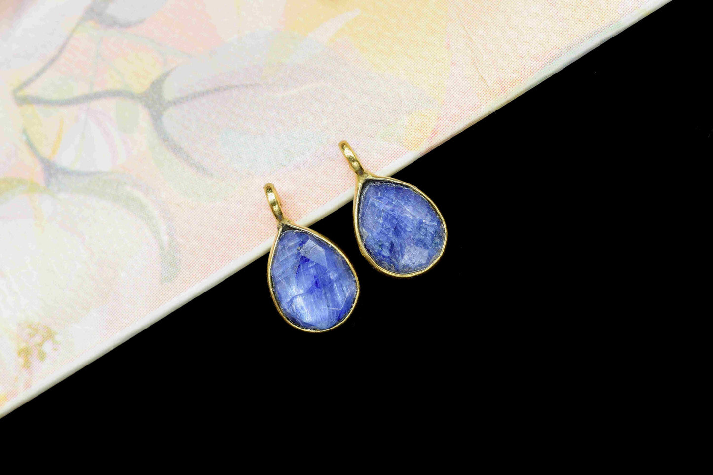 Blue Sapphire 6x8mm Earring Connector, Jewelry Making,Blue Sapphire stud,Gold Plated Earring Connector,Pear Shape Earring Connector Jewelry