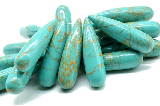 Copper Green Turquoise Long drop 8x30mm smooth Briolettes,Top Drilled Gemstone Teardrops,Turquoise Teardrop Beads  Jewelry Making Supplies