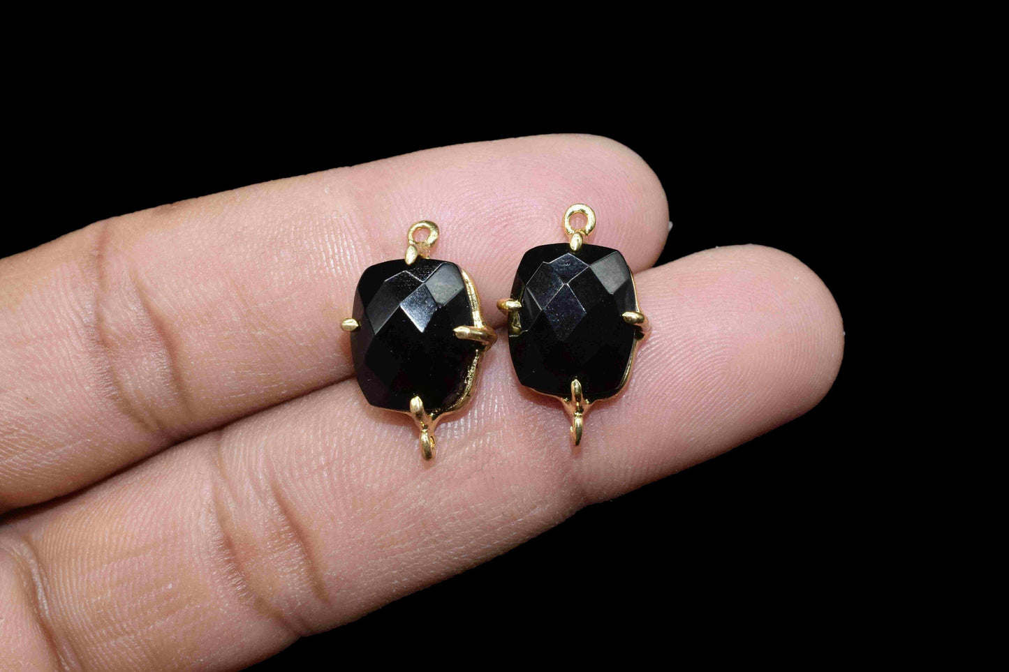 Black Onyx Faceted 10x12mm Cushion Shape Bezel,Black Onyx Handmade Gemstone Bezel Prong Set Pendant,Black Onyx double bail connector jewelry