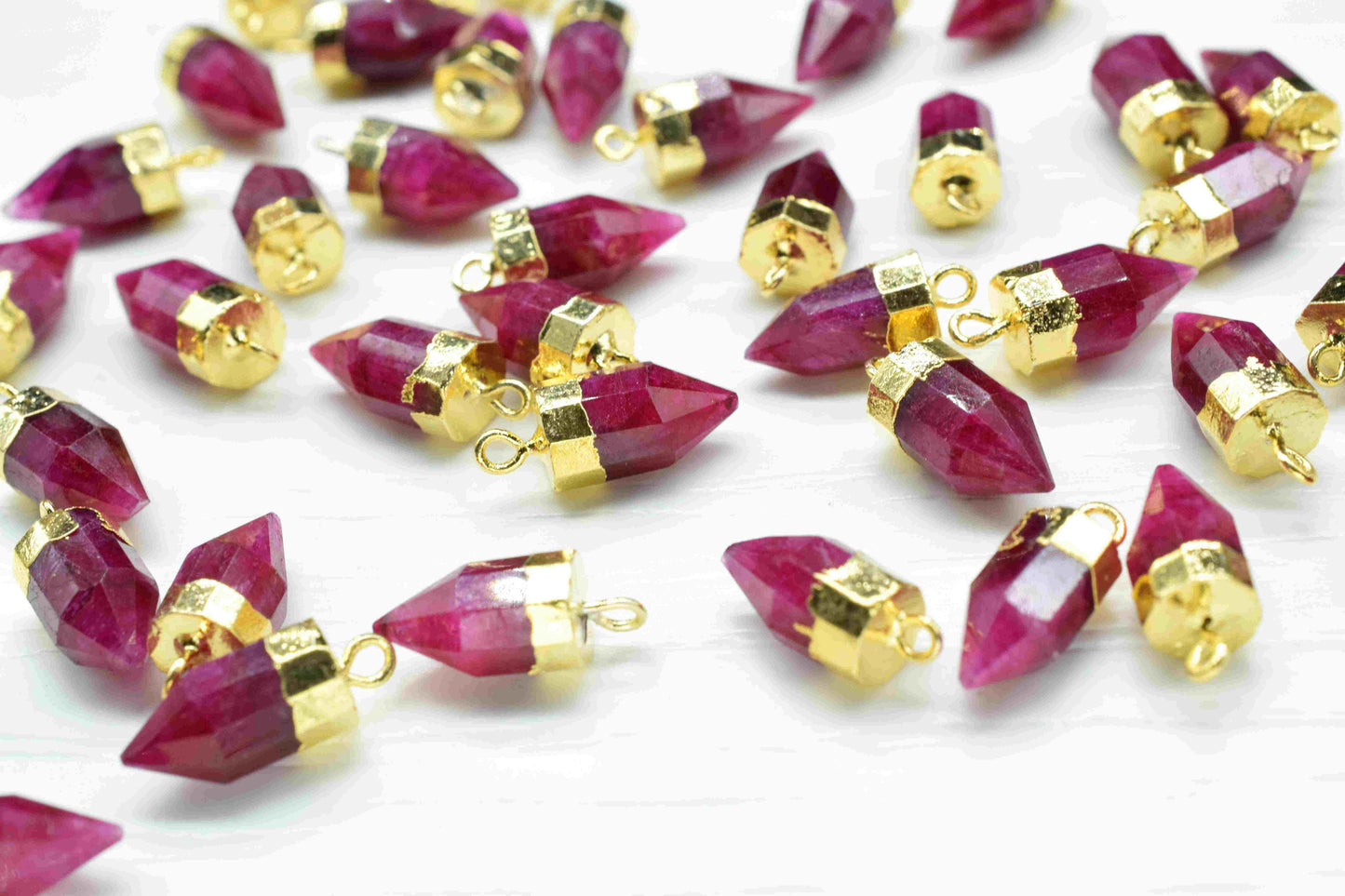 Ruby Gemstone 6x13mm Pencil Shape Connectors,Ruby Gemstone Jewelry making charm,Ruby Faceted Gold Plating Pendant,Ruby connector,Gift