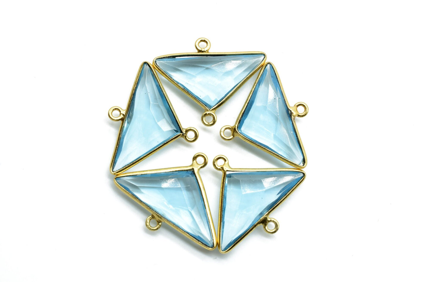 Sky Topaz 12x25mm Triangle shape double bail charms,Sky Topaz Gold Plated bezel,jewelry making charm craft,Sky Topaz single bail connectors,