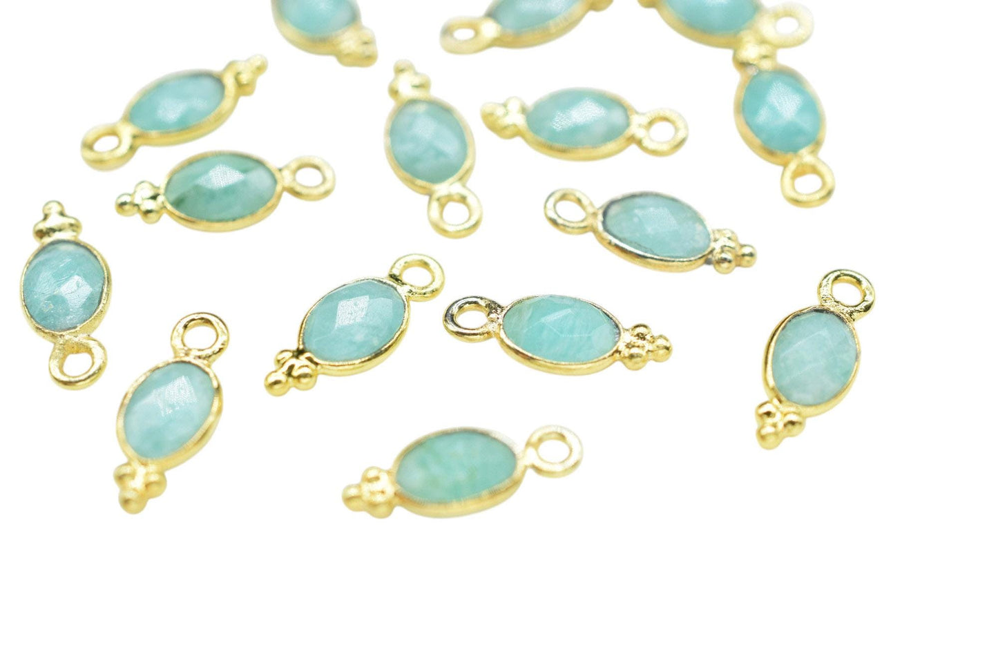 Amazonite Charms Connector/Handmade Jewelry/Gold Plated Connector/Tiny Pendant/Amazonite Pendant/Oval Shape Connector/Gemstone Charms/Gift
