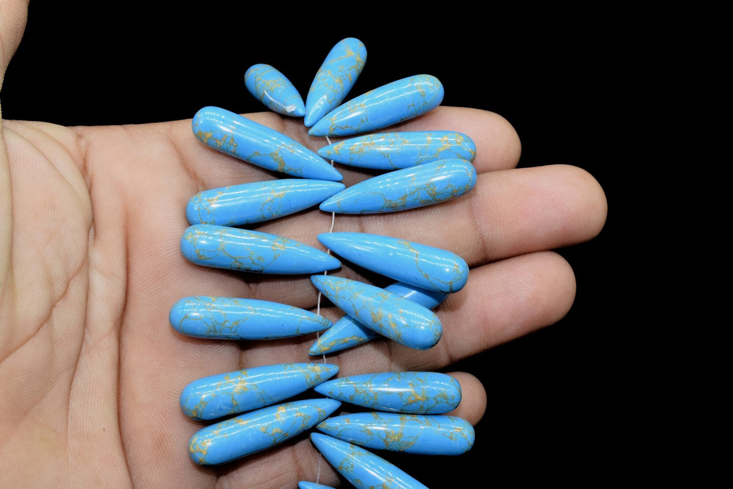 Copper Turquoise Long drop 8x30mm smooth Briolettes,Top Drilled Gemstone Teardrops,Turquoise Teardrop Beads For Jewelry Making Supplies