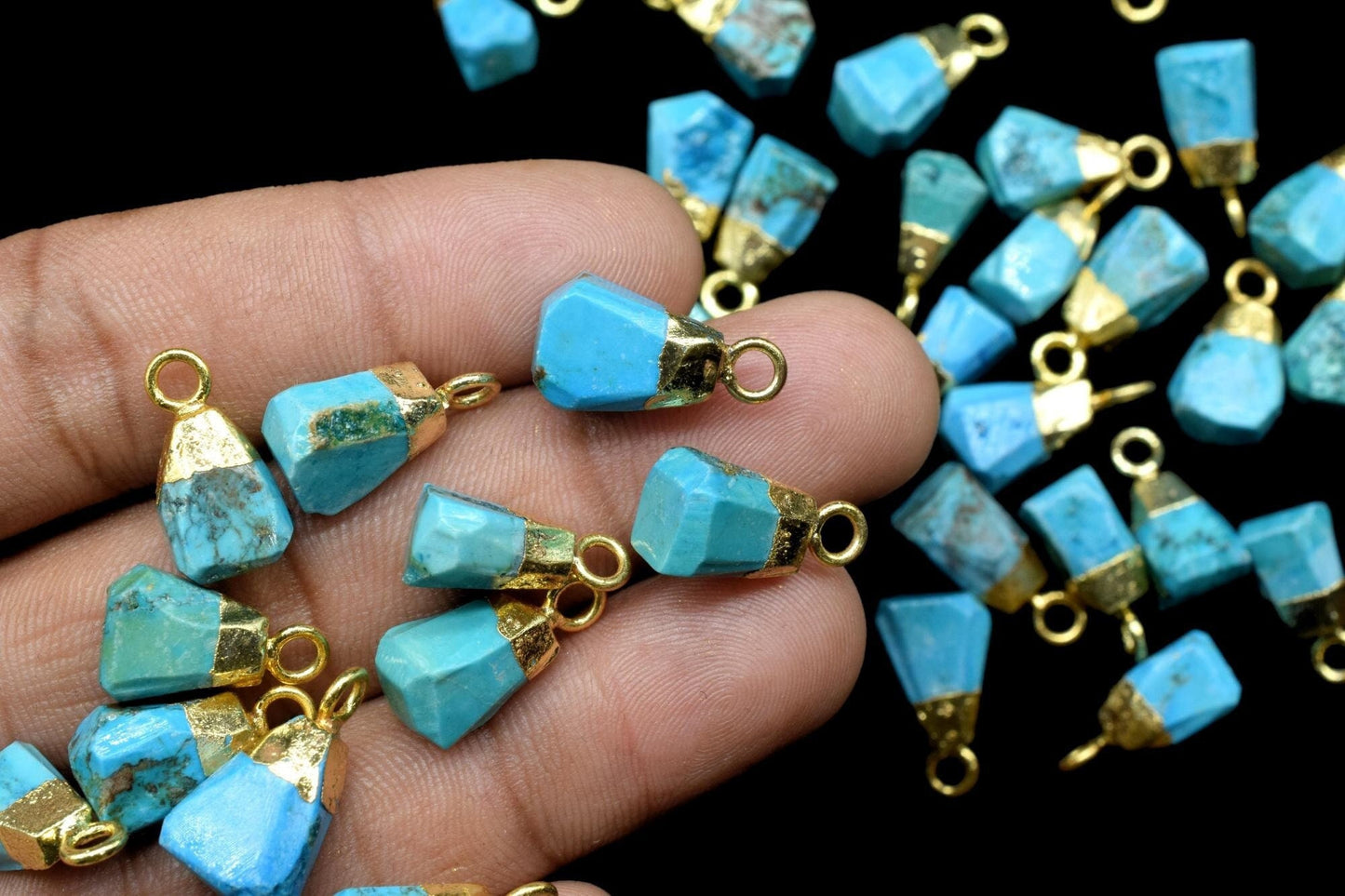 Blue Turquoise Raw Pendants,Turquoise Pendant Connector Jewelry Necklace,Rough Electroplated Chams,Loose Stone Pendant,Gemstone Pendant,gift