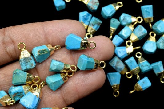 Blue Turquoise Raw Pendants,Turquoise Pendant Connector Jewelry Necklace,Rough Electroplated Chams,Loose Stone Pendant,Gemstone Pendant,gift