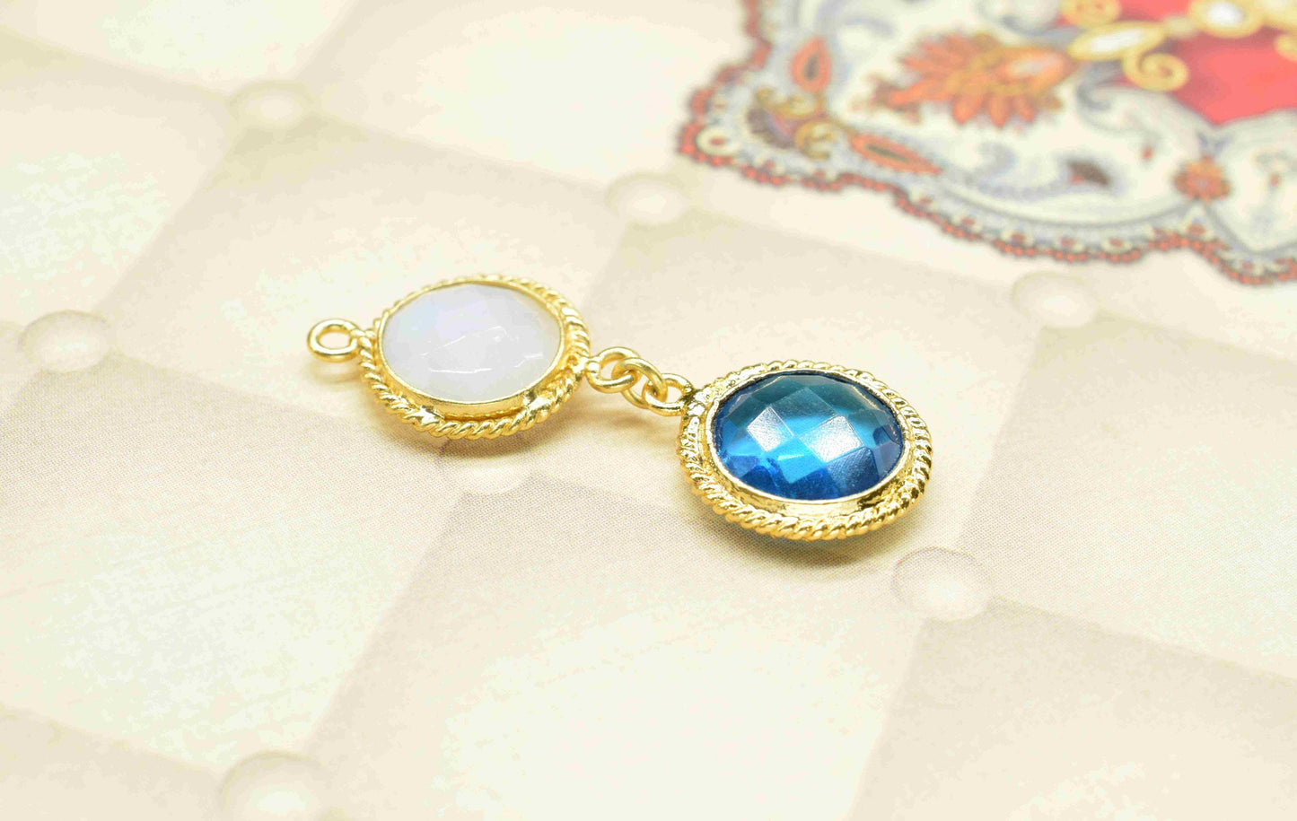 Moonstone   Pendant Charms , Blue Topaz  Dangle Earring Component , Multi Gemstone Dangle Earring , Component Jewelry , B'day Gift