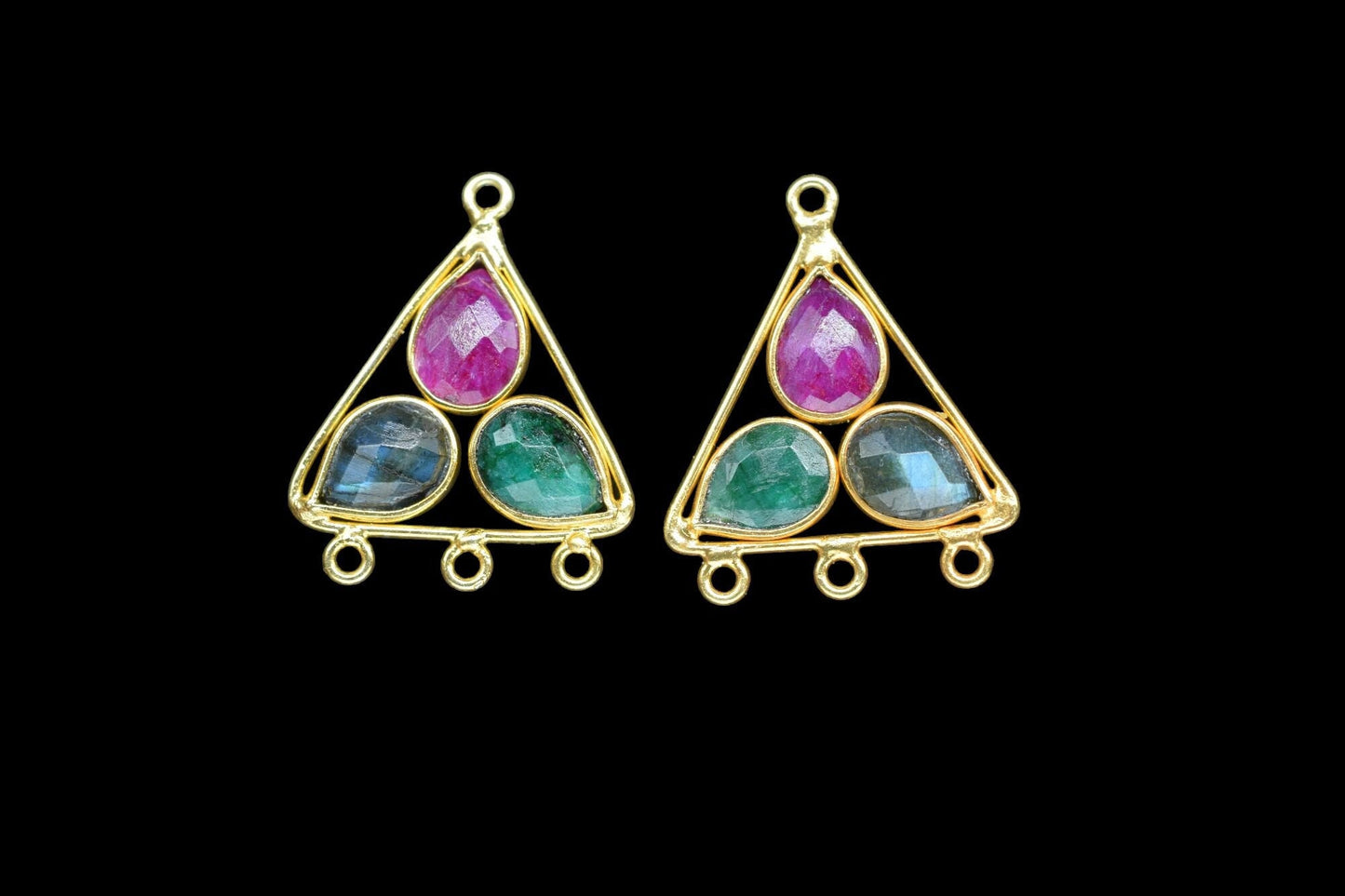 Multi Gemstone Teardrop Faceted Bezel Pendant,Handcrafted Gemstone Jewelry,Multi Sapphirer Bezel Connector,Tringle Shape Pendant,RubyJewelry