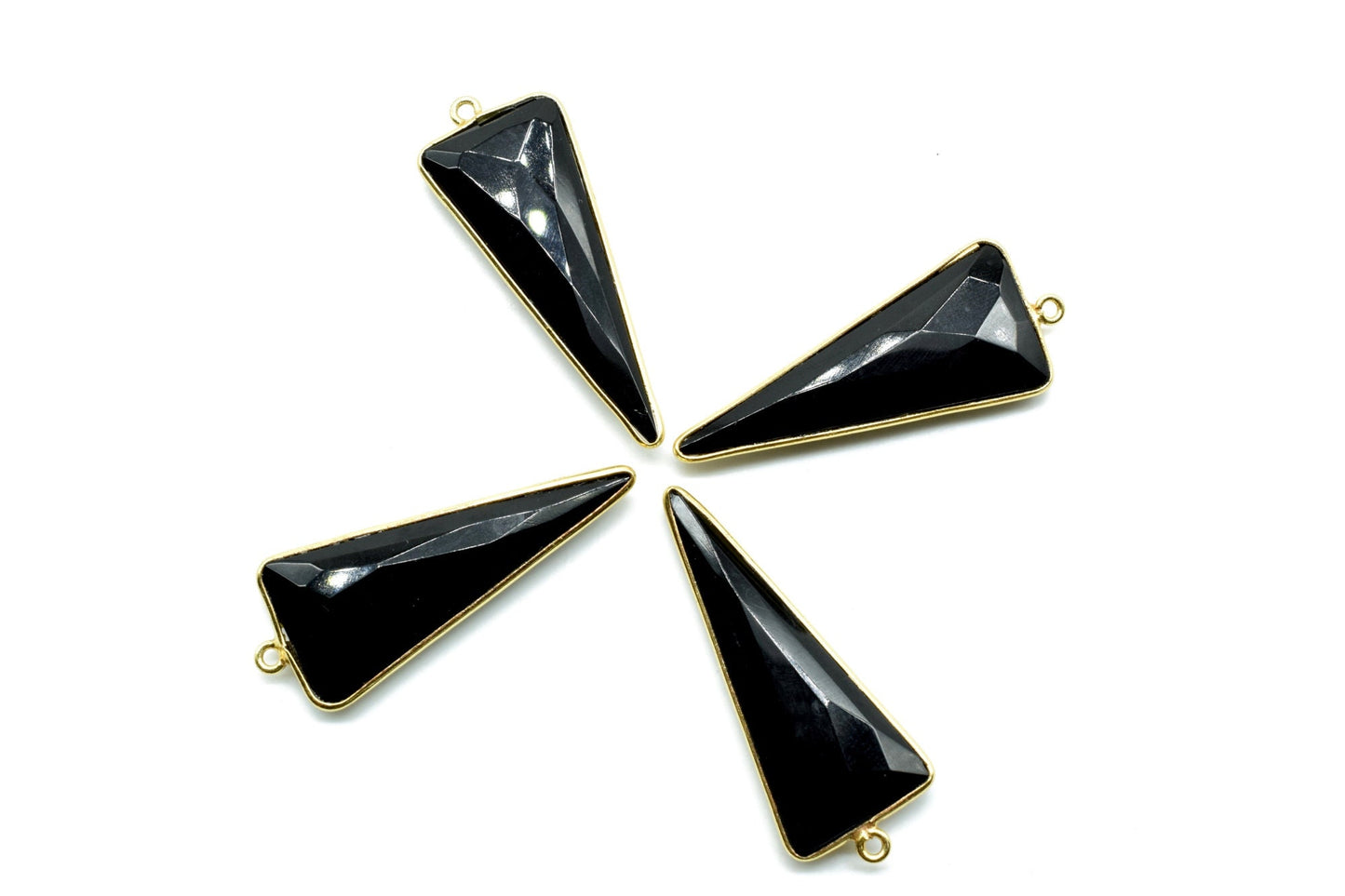 Black Onyx 16x38mm Trillion Shape bezel,Gold Plated bezel,Black Onyx bezel five Pieces Connectors,Jewelry Supply,Black onyx fancy Pendants