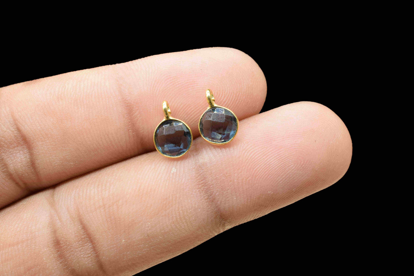 Iolite 6mm Round Shape Pendant,Finding Gold Plated Connector,Round Iolite Component,Iolite Component Earring Jewelry,Connector Jewelry,Gift