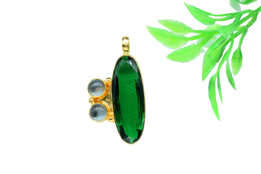 Emerald Pendant Charms,Mixed Gemstone Pendant,Statement Pendant,Handmade Craft Jewelry,Women Pendant Jewelry,Loop Pendant,Brass Pendant,Gift