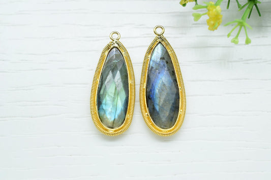 Labradorite 10x30mm Charms,Gemstone Bezel connector,Component Pendant,Labradorite Jewelry,Designer Pendant/Handmade Charms,Bday Gift