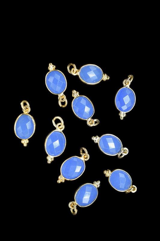 Blue Chalcedony 8x10mm oval Shape Pendant Jewelry/Blue Chalcedony Gold Plated Single Bail Connector jewelry/Gemstone Teardrop Charms,Gift