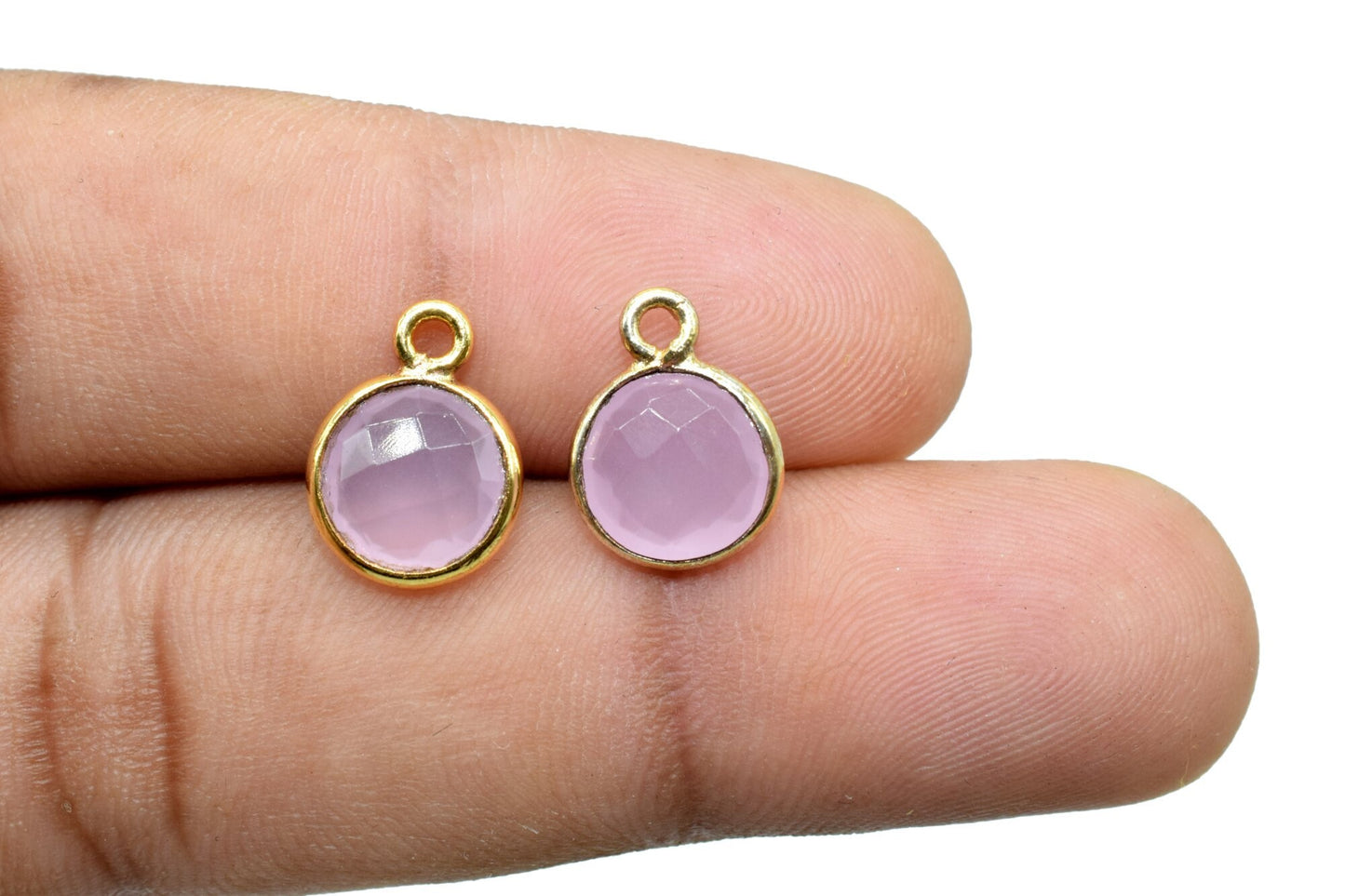 Rose Quartz 8mm charm,Rose Quartz Pendant,Rose Quartz Round Gold Plated bezel,Rose Quartz Vermeil Bezel,jewelry making charm,Brass connector