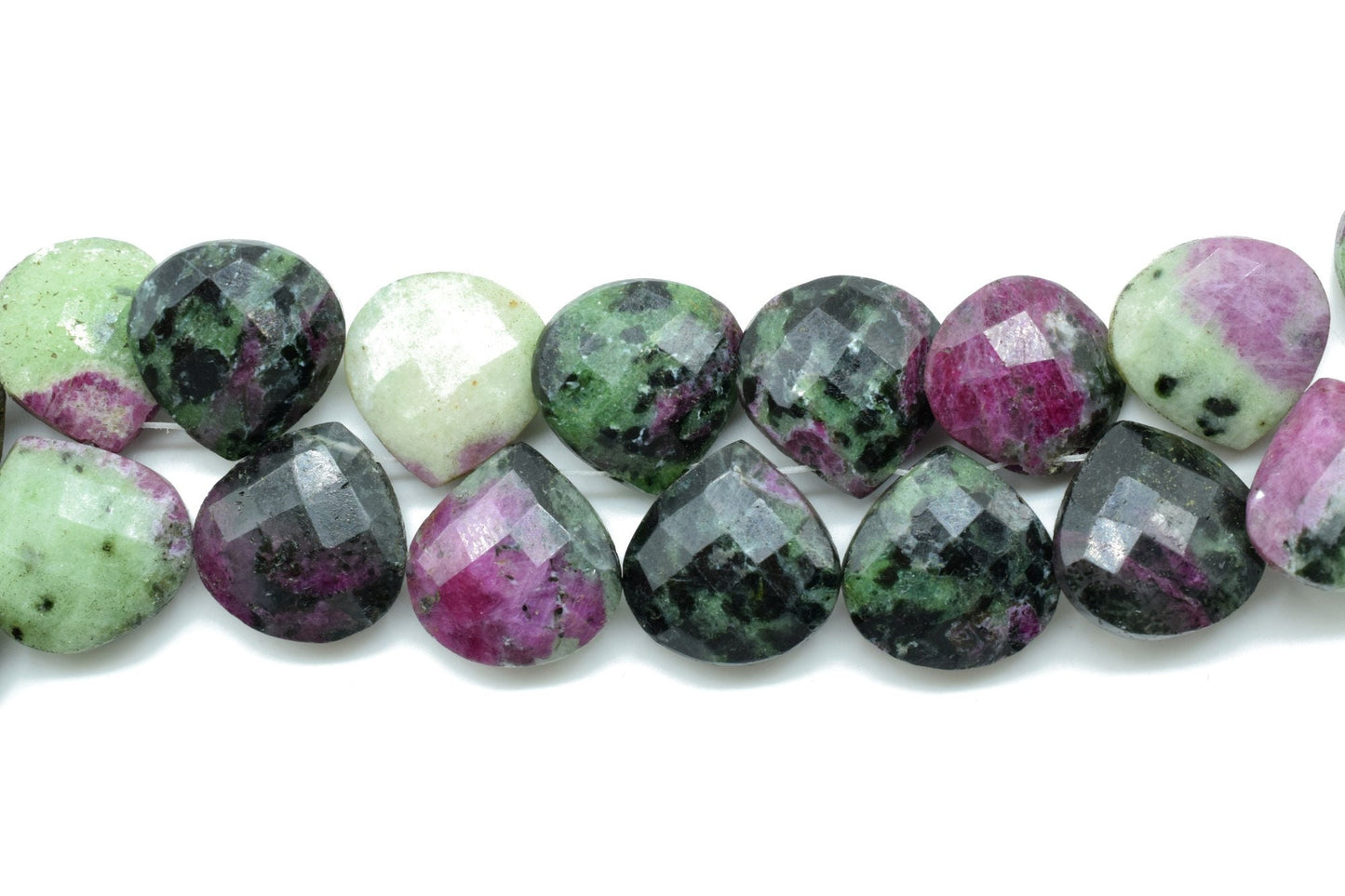 Natural Ruby Zoisite 14mm Heart Shape Briolettes,Green Raspberry Pink Semi Precious Gemstones,Ruby Zoisite Drilled Pear quality Briolettes