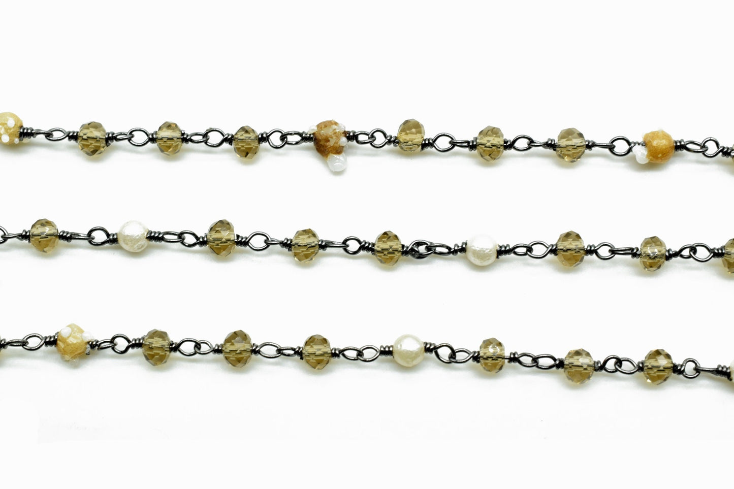 3-3.5 mm Faceted Smoky Quartz Gold Plated Rosary Chain, Wire Wrapped Rosary , Beaded Chain, Chain By Foot,Finding Beads Supplies,pearl chain