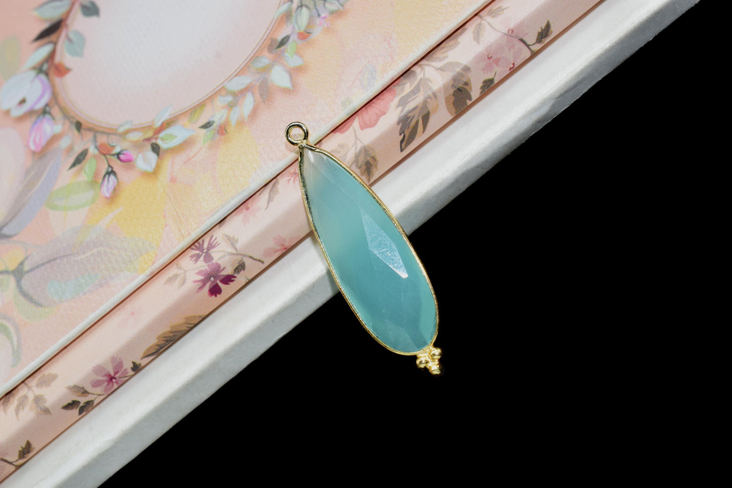 Aqua Chalcedony 10x30mm Bezel charms,Aqua Quartz Pendant,Station Bezel Link Supplies,Aqua Quartz Jewelry,Connector Pendant,Gemstone Teardrop