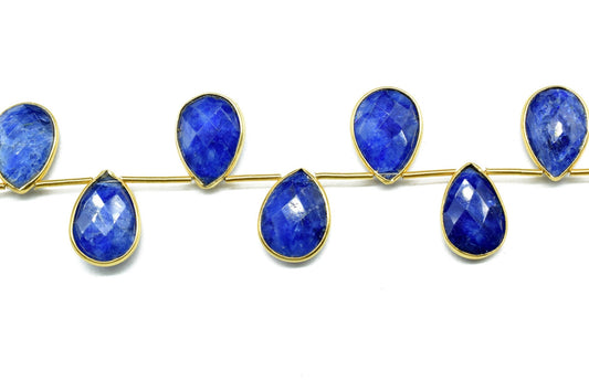 Blue sapphire Faceted  Pear Shape Gold Plated drilled Bezel ,10x14mm pear Charms For Making Jewelry Findings Supply, sapphire charms strands