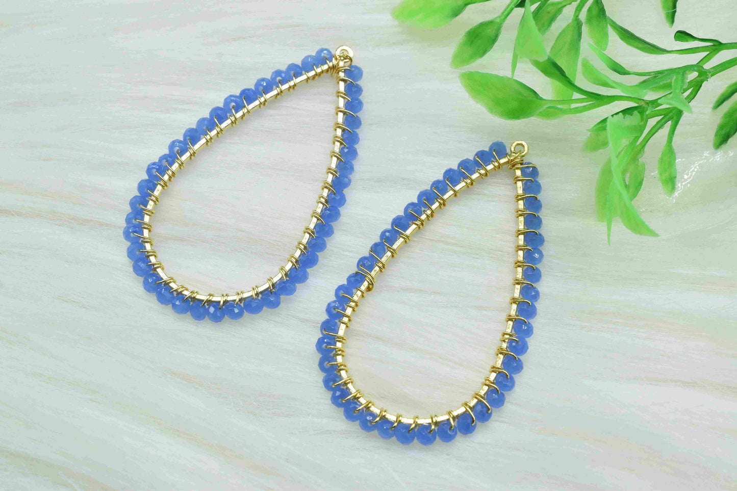 Blue Quartz Gemstone, Earrings Components, Wire Wrapped Pendant Earring Connector,Connector Makings, Pear Shape Earrings, Wire Wrapped Beads