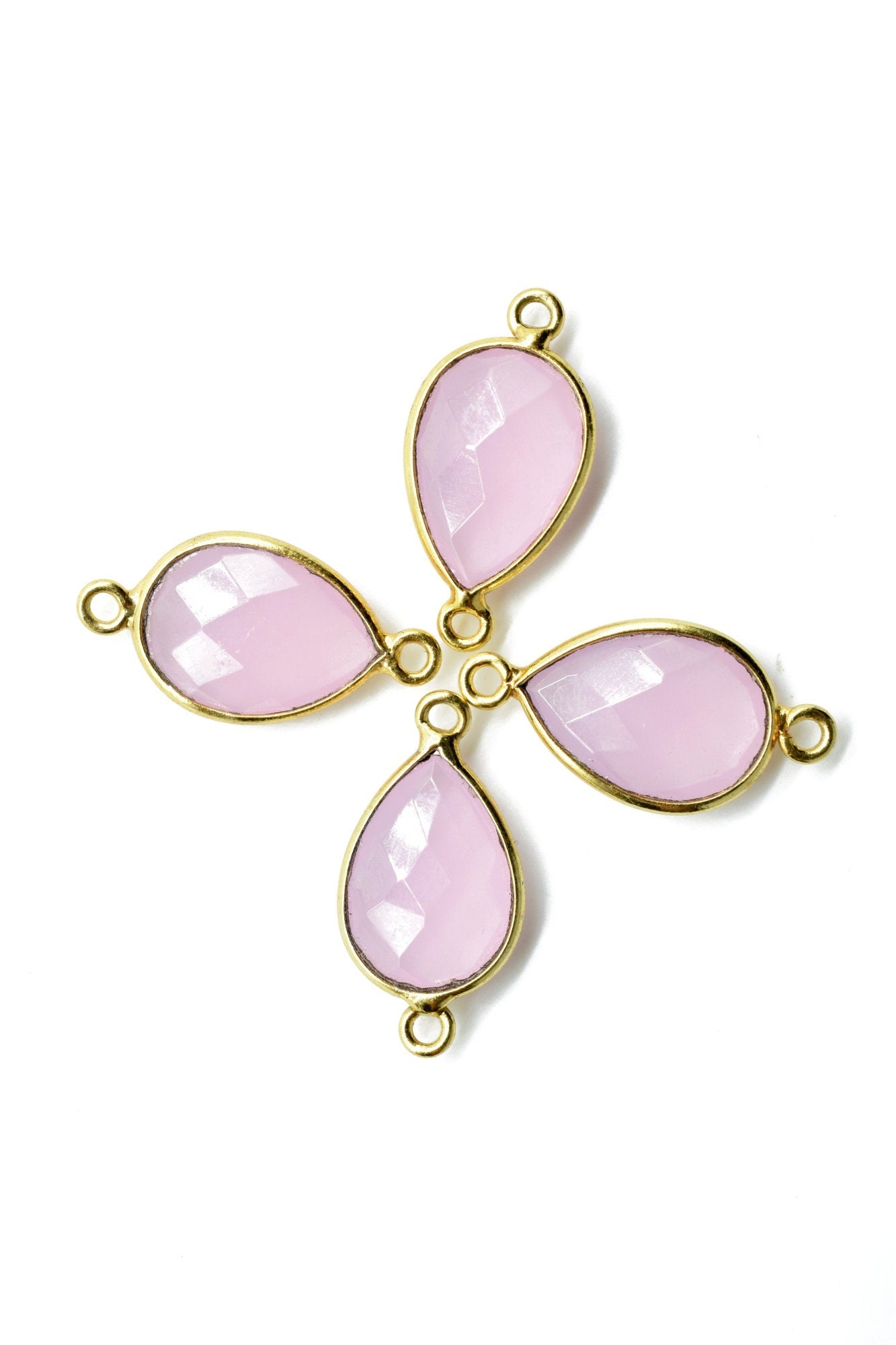 Rose Quartz 10x14mm Pear shape double bail connnectors,Checker Board cut Rose Quartz Pendant,Rose Quartz charms,Rose Quartz Pear Briolettes