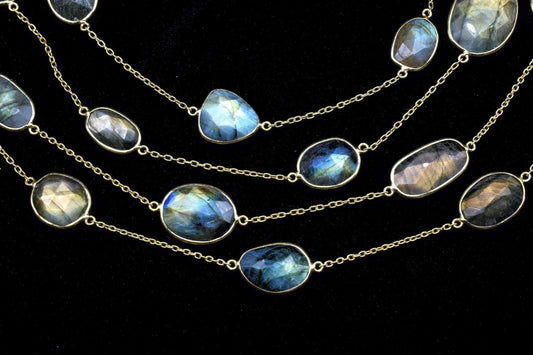 Blue Flashy Labradorite connector link Chain-Natural Labradorite Bezel Chain,Labradorite Oval Shape Connector Chain,Labradorite bezeld chain